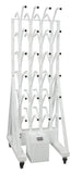 Commercial Portable Boot Dryer with 48 drying arms for up to 24 pairs of ski boots. With dimensions of 24" x 32" x 82"  this compact but powerful design is made of 16 gauge steel with white powder coat finish. The dryer operates on 120V (also available in 240V) with a 10A amp draw, 1250 watts heater, and 390 cfm blower.